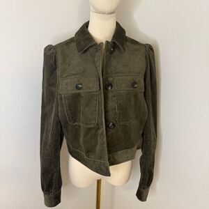 [Boden] Dark Green Cropped Corduroy Utility Jacket - Size 8